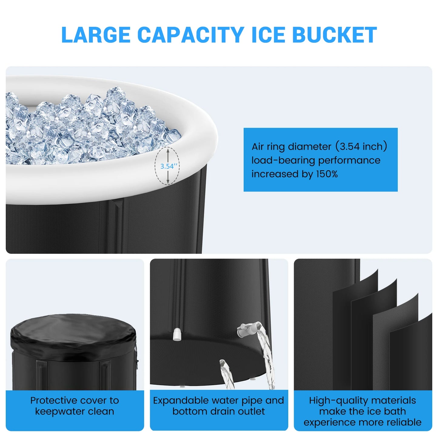 105 Gal Large Ice BathTub for Athletes, Ice Bathtub Portable Ice Plunge Tub, Multiple Layered Inflatable Cold Plunge Tub